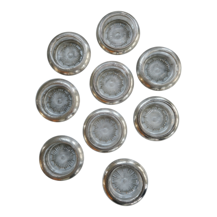 vintage labem depression glass and sterling silver drink cocktail coasters for barware set of 9 7650