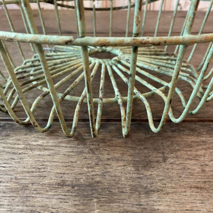 vintage large egg gathering basket in painted pistachio green 3392