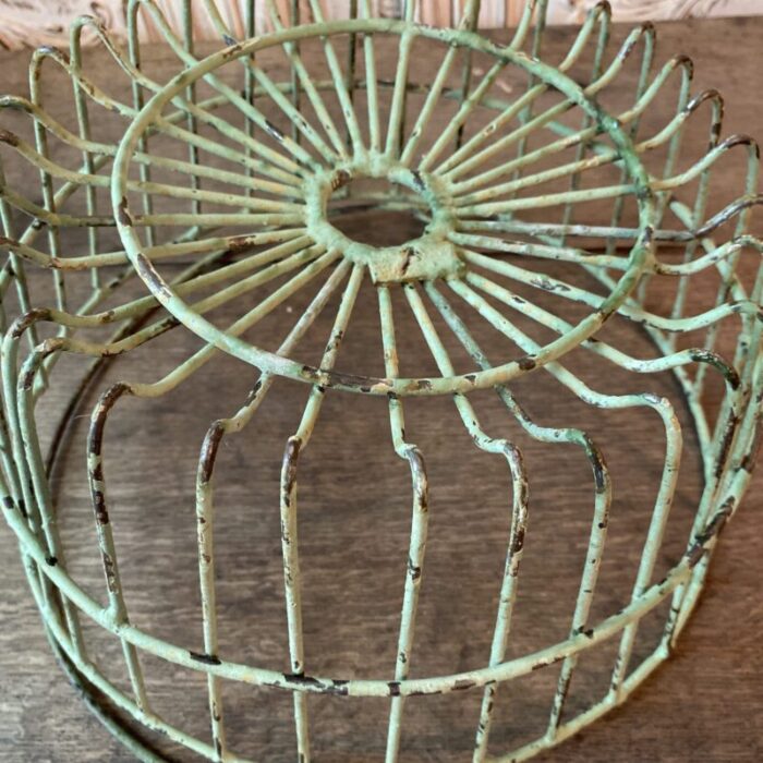 vintage large egg gathering basket in painted pistachio green 4108