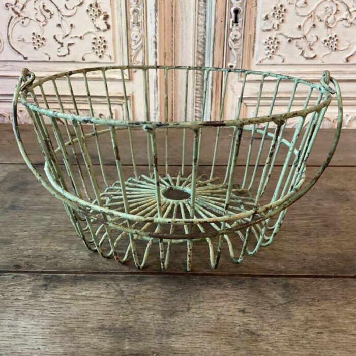 vintage large egg gathering basket in painted pistachio green 4862