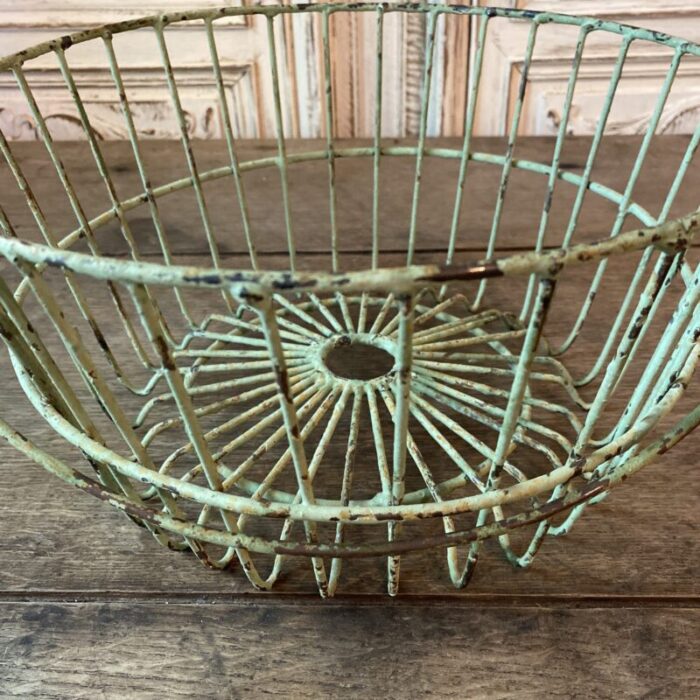 vintage large egg gathering basket in painted pistachio green 7129