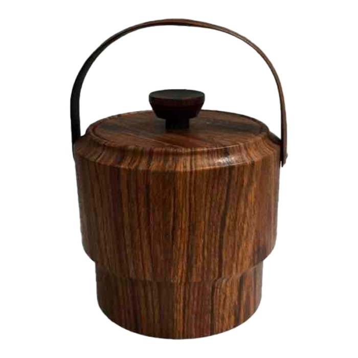 vintage mid century modern faux teak ice bucket 1428