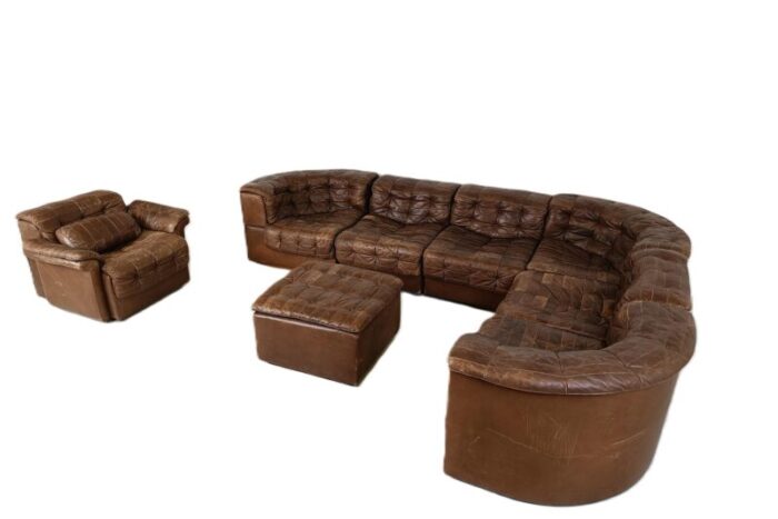 vintage modular patchwork leather sofa ds11 attributed to desede from de sede 1960s set of 8 2671