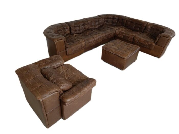 vintage modular patchwork leather sofa ds11 attributed to desede from de sede 1960s set of 8 9688