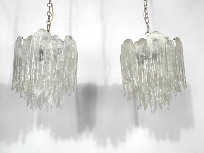 vintage murano ice glass chandeliers from mazzega 1970s set of 2 17