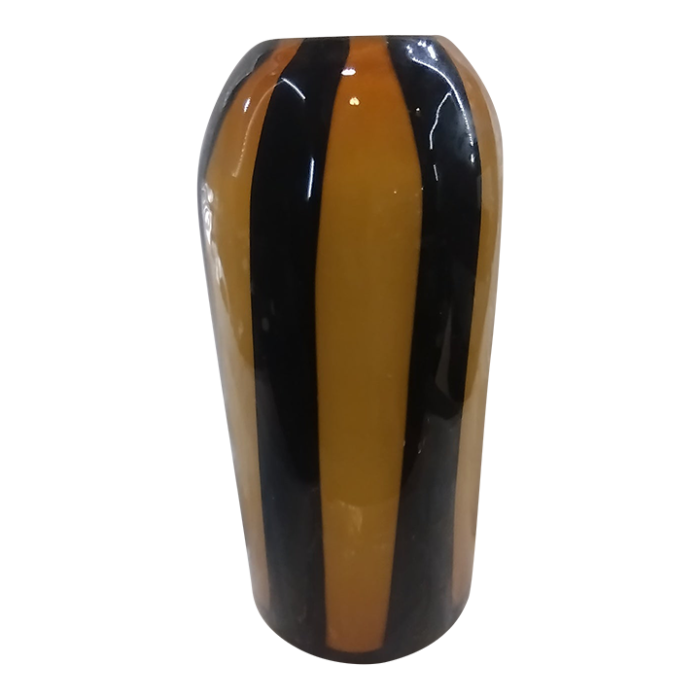 vintage murano style dark brown and amber tiger stripped vase 0945