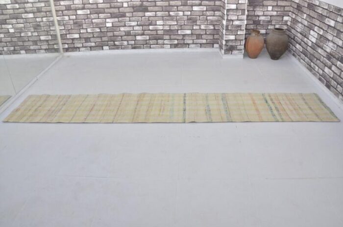 vintage neutral white runner rug 1960s 3574