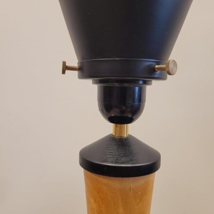 vintage nordic table lamp in brass and teak wood denmark 1970s 2254