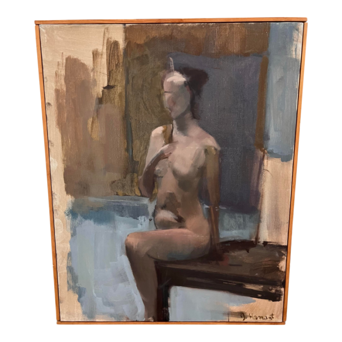 vintage nude life study oil painting on canvas 9897