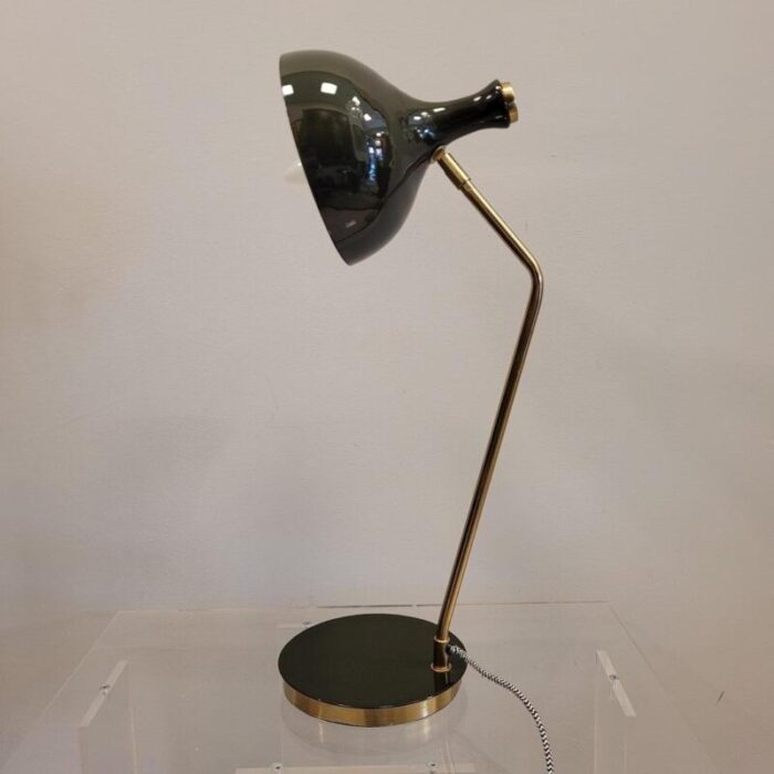 vintage olive table lamp in iron green and gold france 1990s 8392