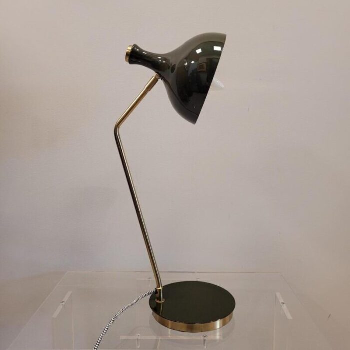 vintage olive table lamp in iron green and gold france 1990s 9169