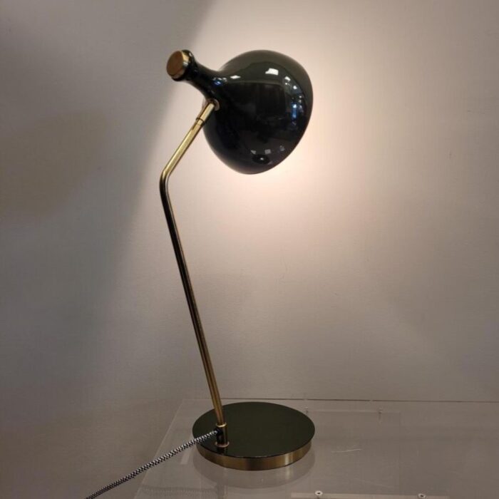 vintage olive table lamp in iron green and gold france 1990s 9564