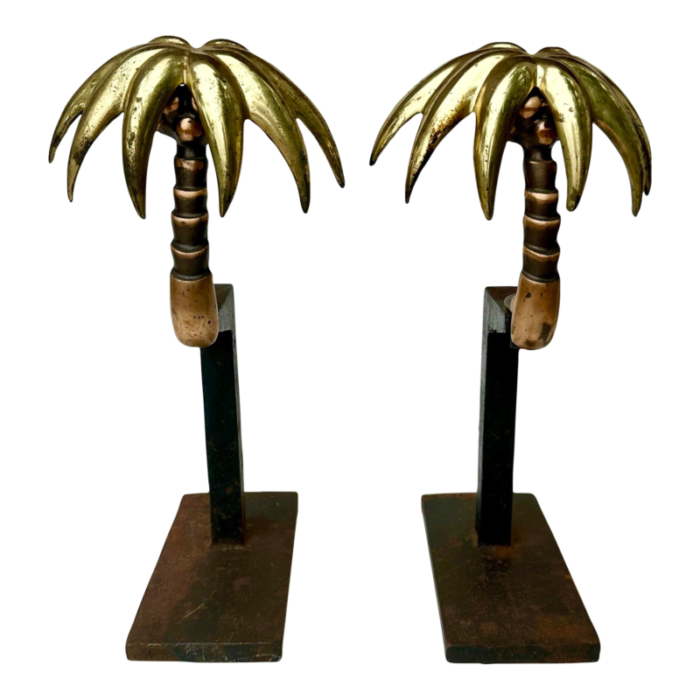 vintage palm tree andirons palm beach hollywood regency coastal tropical 3703