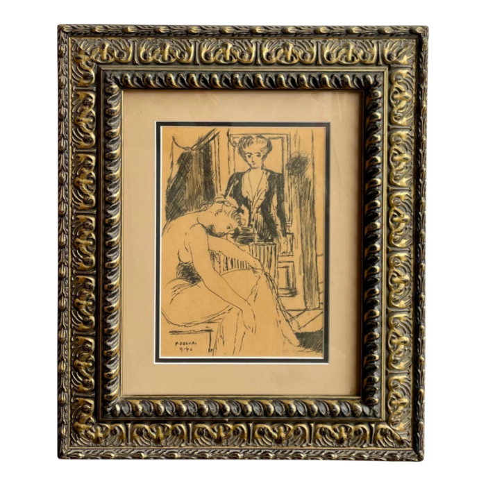 vintage portrait of women signed and framed original art 2764