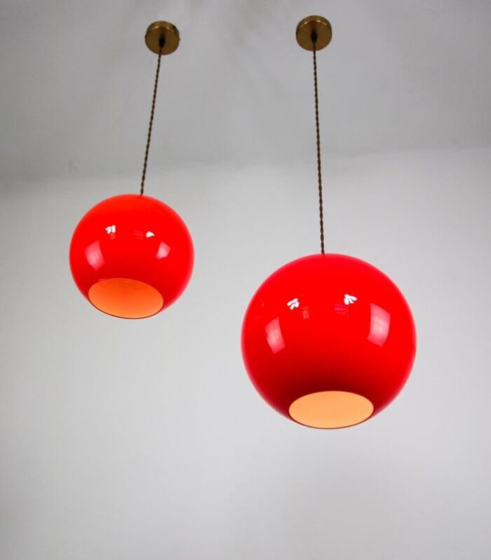 vintage red glass pendant lamps set of 2 10