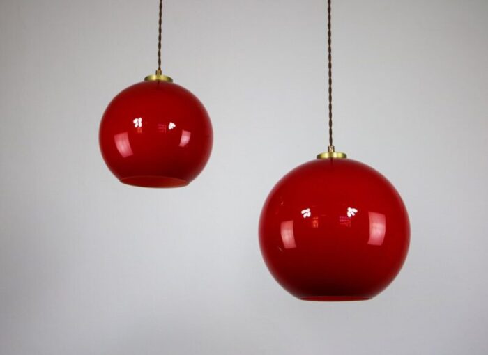 vintage red glass pendant lamps set of 2 2