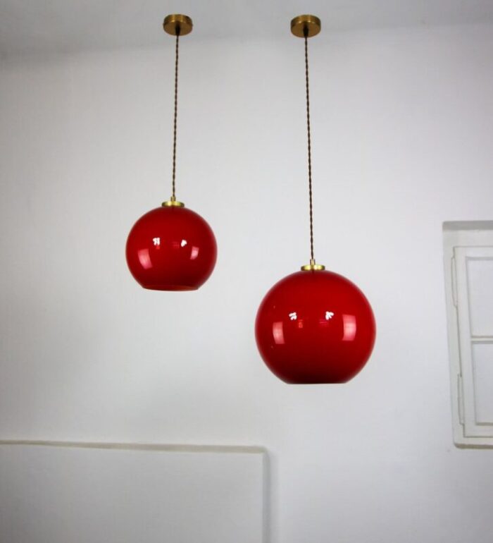 vintage red glass pendant lamps set of 2 4