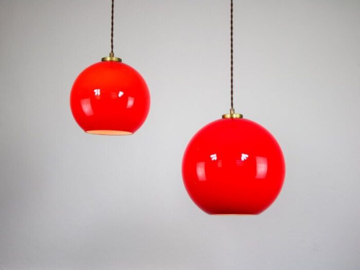 vintage red glass pendant lamps set of 2 5