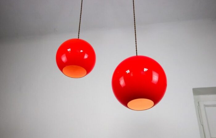 vintage red glass pendant lamps set of 2 6