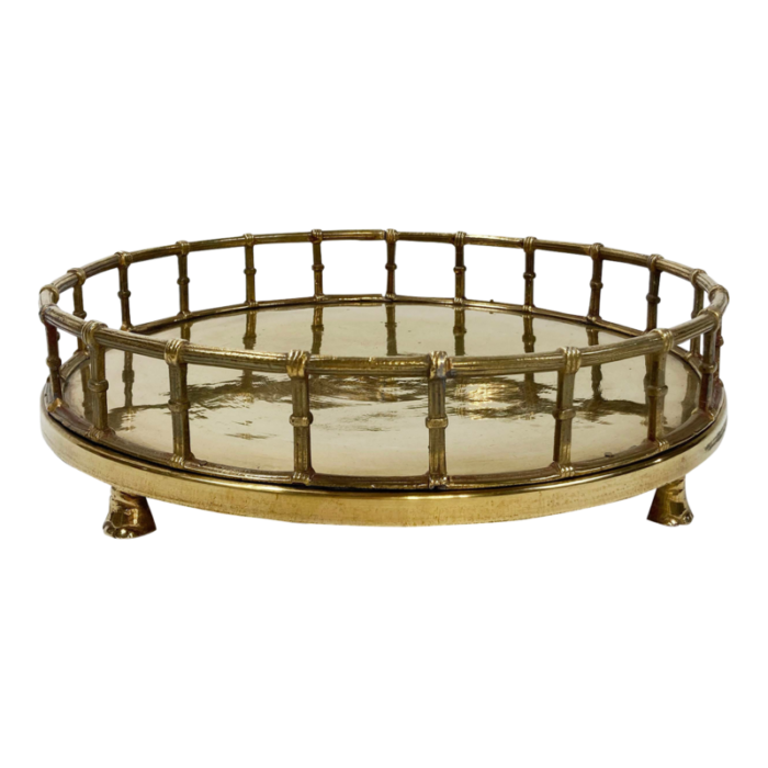 vintage round footed brass railed tray 1120