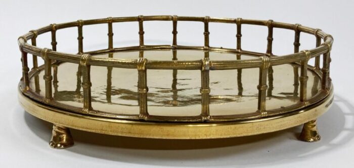 vintage round footed brass railed tray 3287