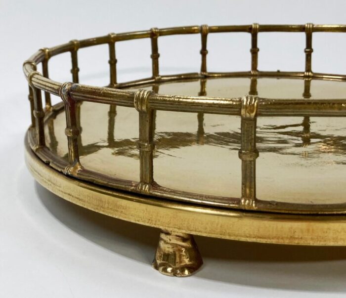 vintage round footed brass railed tray 7013