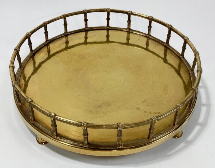 vintage round footed brass railed tray 8005