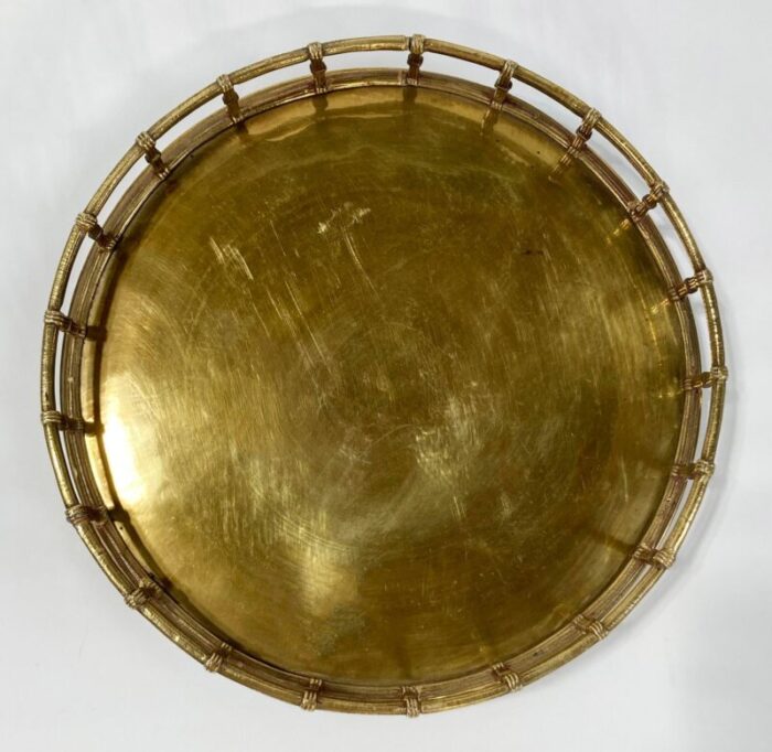 vintage round footed brass railed tray 8867