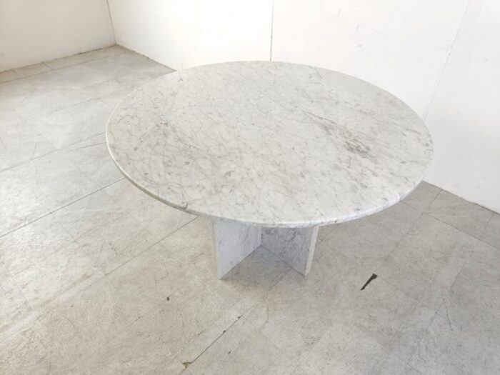 vintage round white marble dining table 1970s 2462