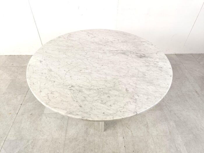 vintage round white marble dining table 1970s 2609