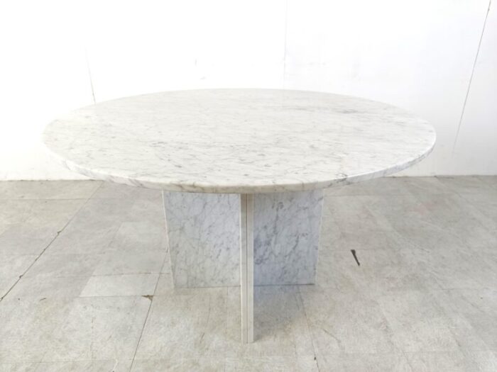 vintage round white marble dining table 1970s 2668