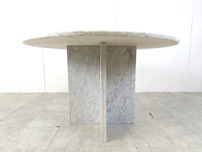 vintage round white marble dining table 1970s 3300