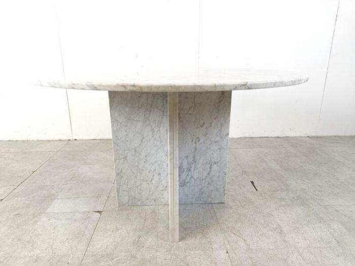 vintage round white marble dining table 1970s 6404