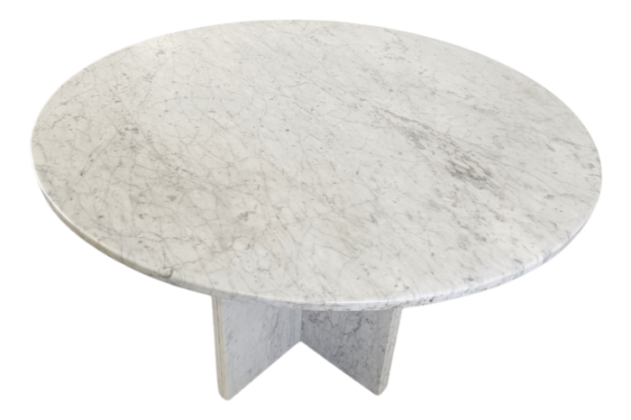 vintage round white marble dining table 1970s 7649