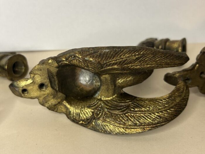 vintage solid brass peacock swan drawer pulls set of 3 1658