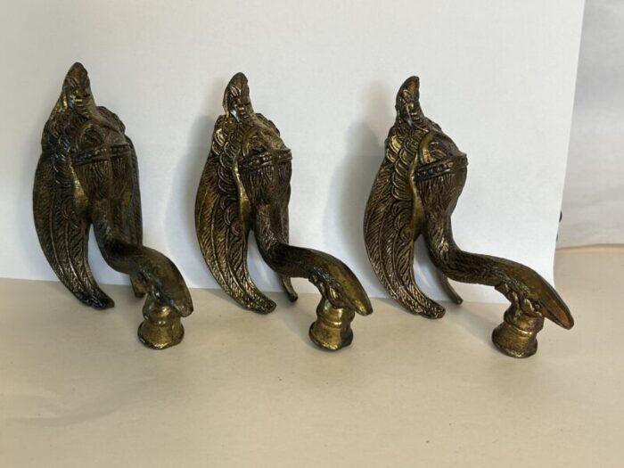 vintage solid brass peacock swan drawer pulls set of 3 9349