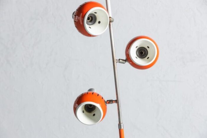 vintage space age orange 3 bulbs floor lamp italy 1960s 7392