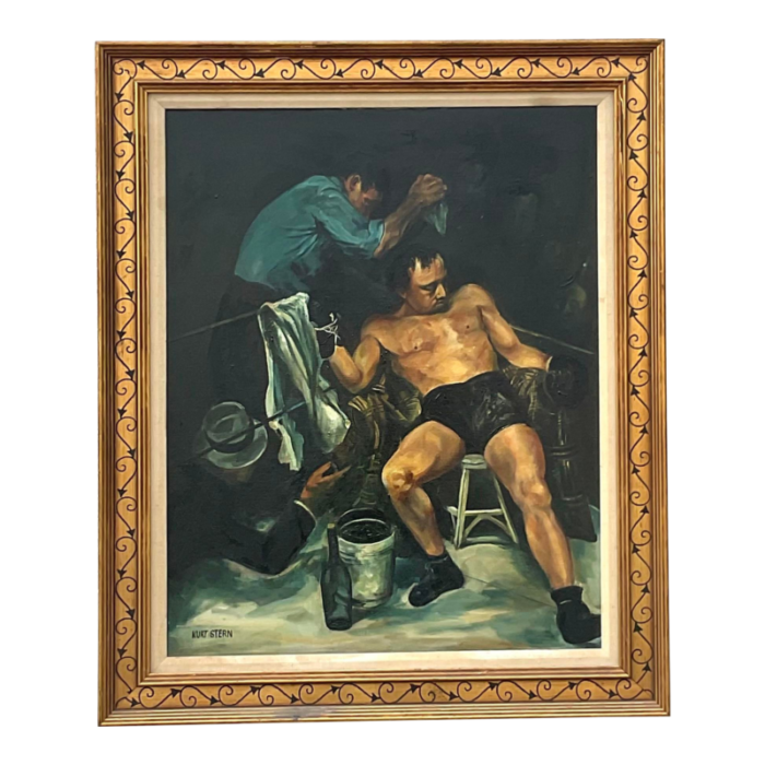 vintage sport figurative signed oil painting on canvas 3500