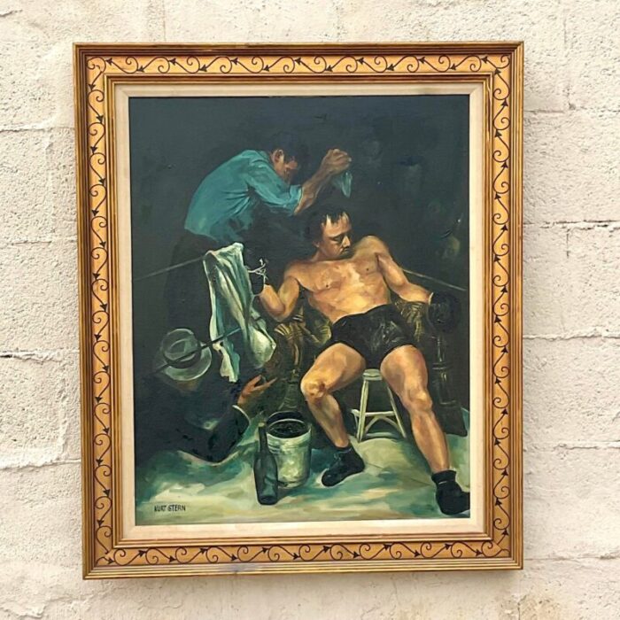 vintage sport figurative signed oil painting on canvas 6669