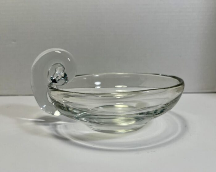 vintage steuben like art crystal glass snail scroll handle olive bowl dish 1499