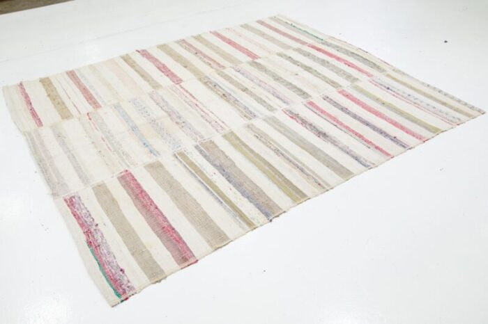 vintage style handmade in beige kilim wool rug with stripe design 1176