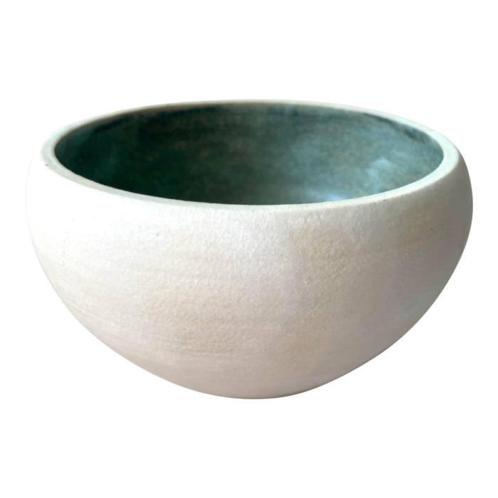 vintage teal and cream small studio pottery bowl 9237