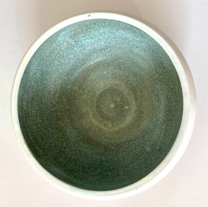 vintage teal and cream small studio pottery bowl 9799