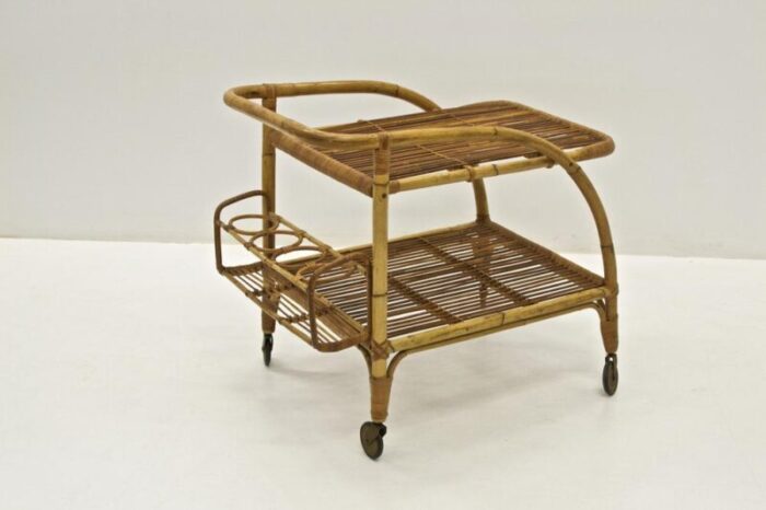 vintage trolley in rattan 1960s 1026