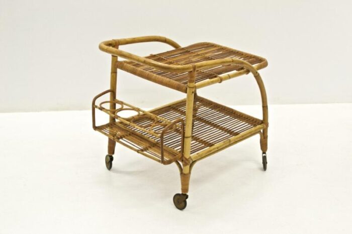 vintage trolley in rattan 1960s 8275