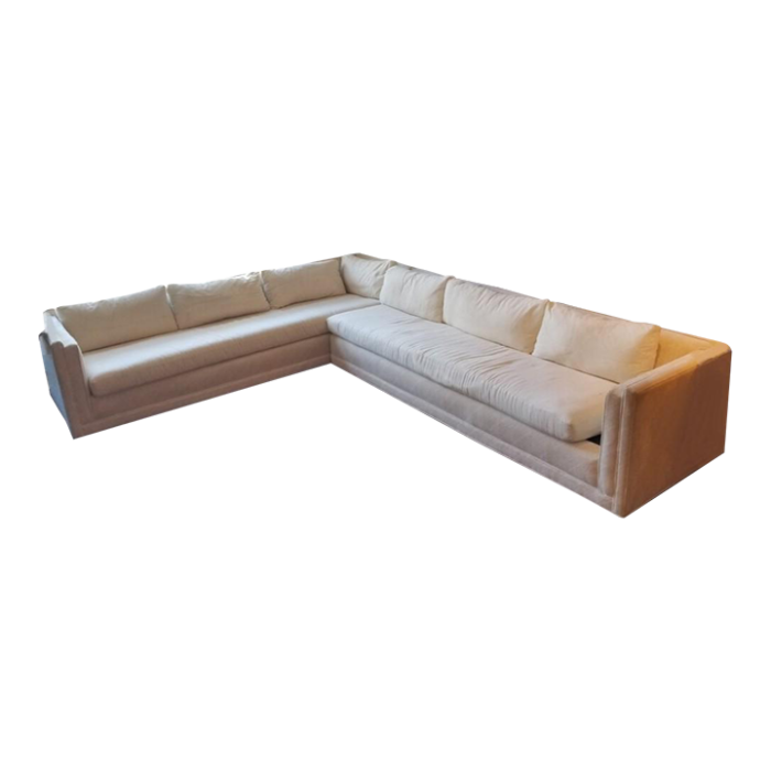 vintage two piece knoll sectional with wooden base partially upholstered 7243