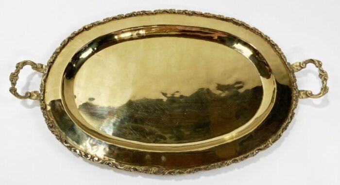 vintage victorian style scrolled edge oval brass tray 1811