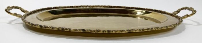 vintage victorian style scrolled edge oval brass tray 5543