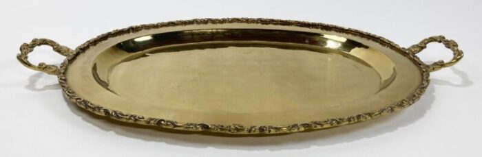 vintage victorian style scrolled edge oval brass tray 6857