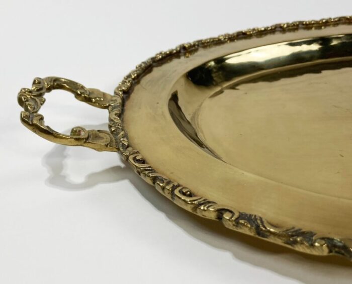 vintage victorian style scrolled edge oval brass tray 7252